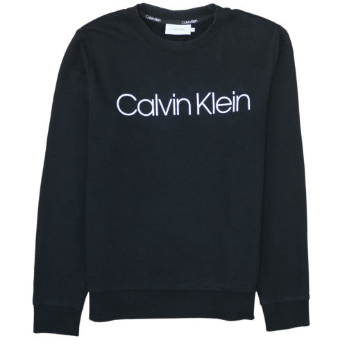 Calvin Klein Men's Black Cotton Logo Crew Neck Sweatshirt M
