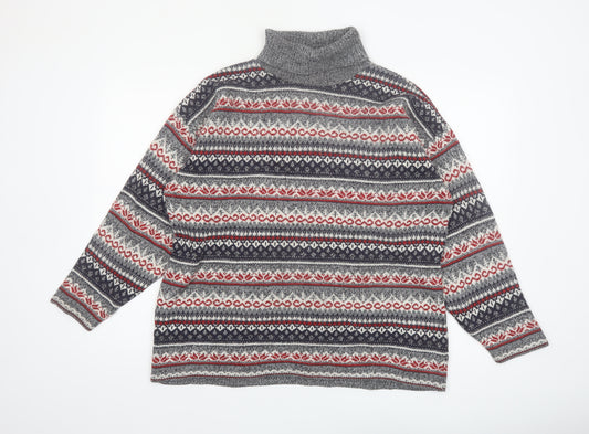 Weekend Edition Men's Grey Fair Isle Roll Neck Jumper L