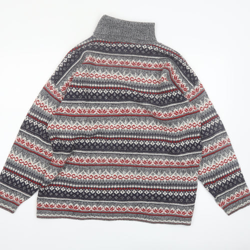 Weekend Edition Men's Grey Fair Isle Roll Neck Jumper L
