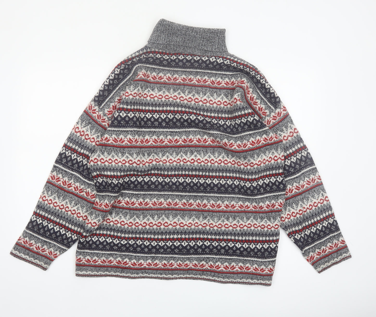 Weekend Edition Men's Grey Fair Isle Roll Neck Jumper L