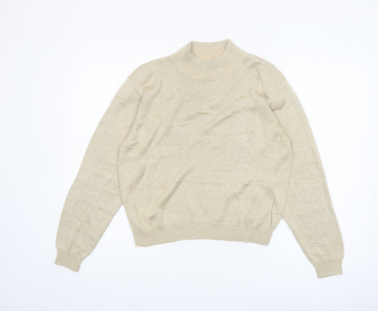 Talbots Womens Beige L Mock Neck Silk Blend Metallic Jumper