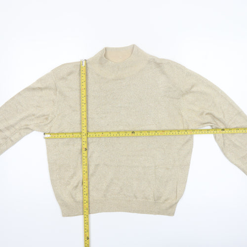 Talbots Womens Beige L Mock Neck Silk Blend Metallic Jumper