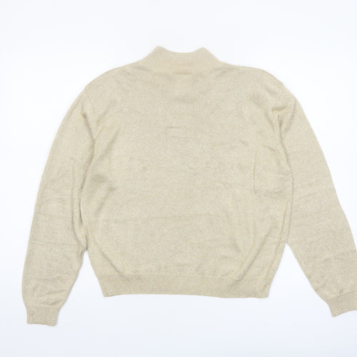 Talbots Womens Beige L Mock Neck Silk Blend Metallic Jumper
