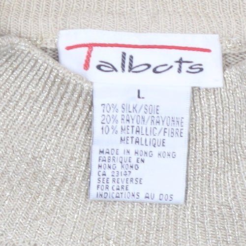 Talbots Womens Beige L Mock Neck Silk Blend Metallic Jumper