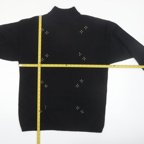 Leslie Fay Women Black L Mock Neck Embellished Knit Jumper