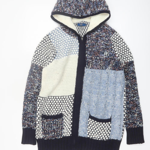 Cotton Traders Women's Navy Patchwork Hooded Full Zip Cardigan Size 12