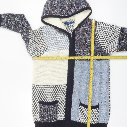 Cotton Traders Women's Navy Patchwork Hooded Full Zip Cardigan Size 12