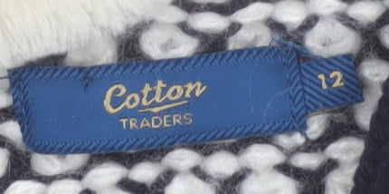 Cotton Traders Women's Navy Patchwork Hooded Full Zip Cardigan Size 12