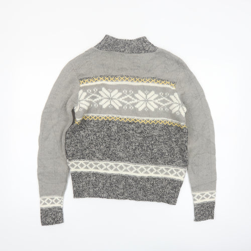Ann Max Womens Grey Fair Isle Roll Neck Wool Jumper Size 14