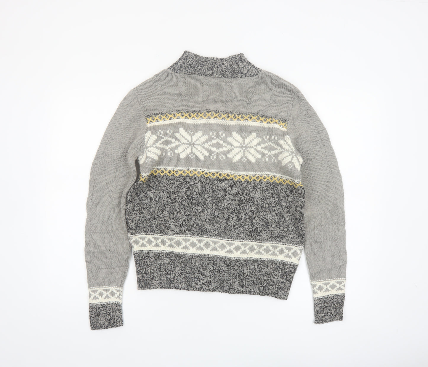 Ann Max Womens Grey Fair Isle Roll Neck Wool Jumper Size 14