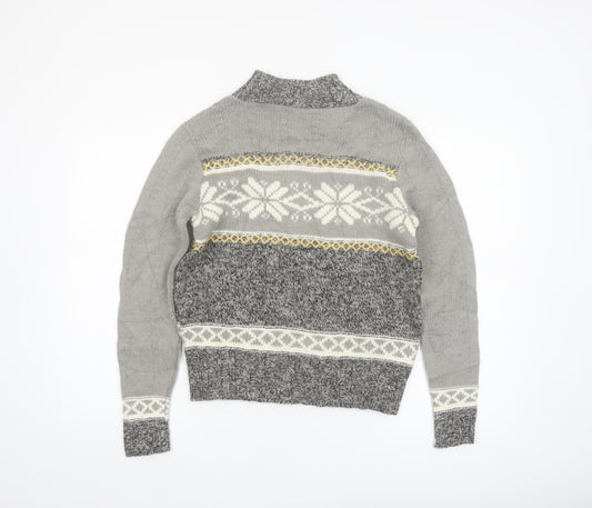 Ann Max Womens Grey Fair Isle Roll Neck Wool Jumper Size 14