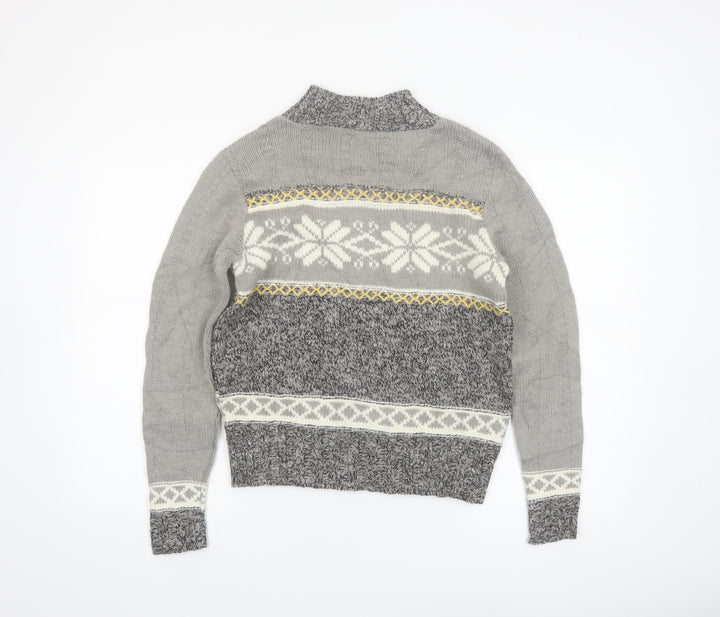 Ann Max Womens Grey Fair Isle Roll Neck Wool Jumper Size 14