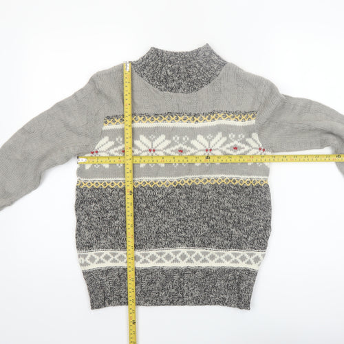 Ann Max Womens Grey Fair Isle Roll Neck Wool Jumper Size 14