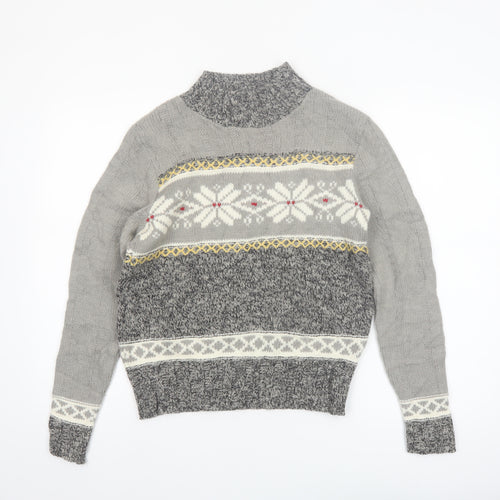Ann Max Womens Grey Fair Isle Roll Neck Wool Jumper Size 14