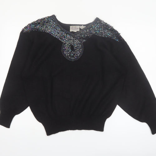 Phil Carry Womens Black Beaded 80s Vintage Pullover Jumper L
