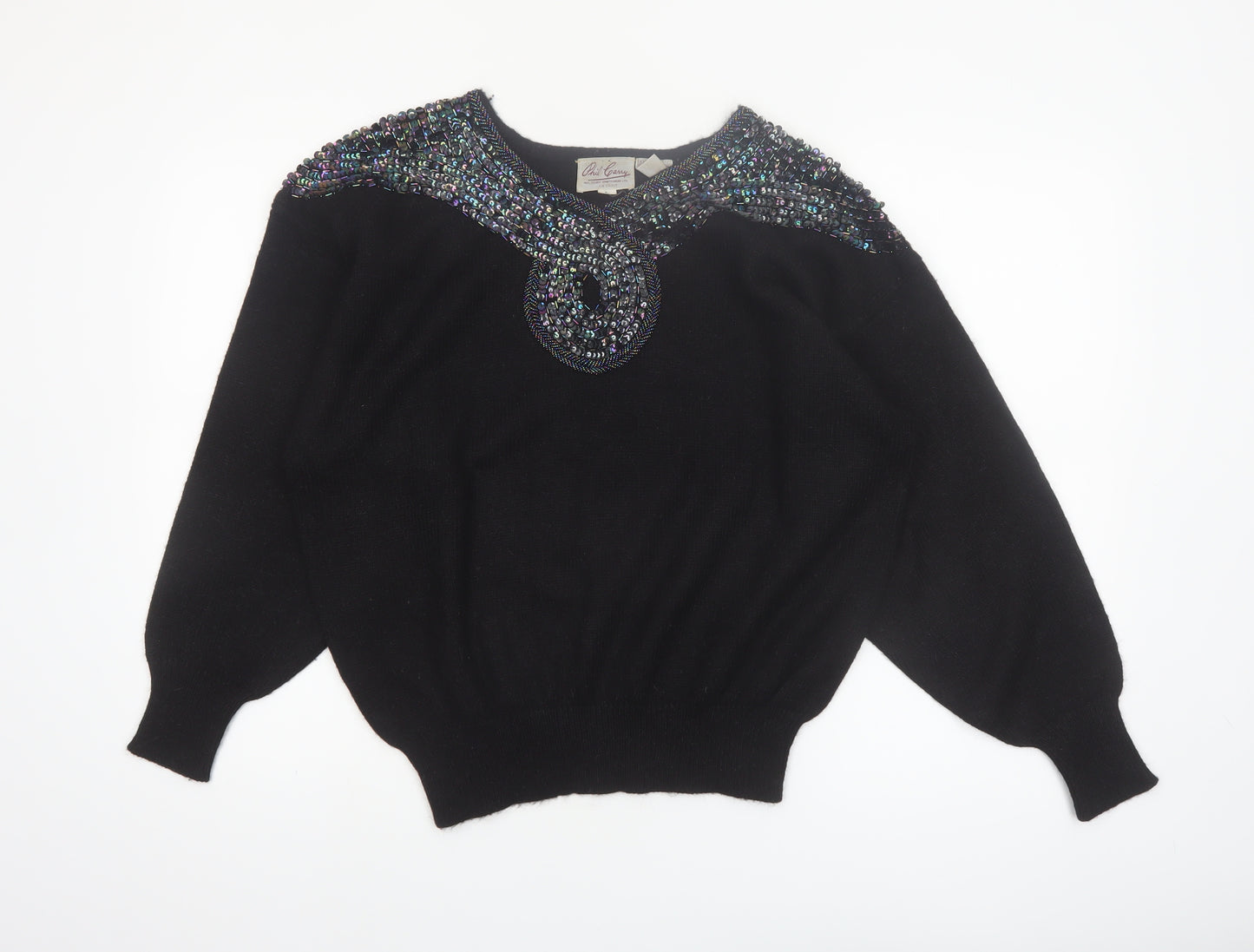 Phil Carry Womens Black Beaded 80s Vintage Pullover Jumper L