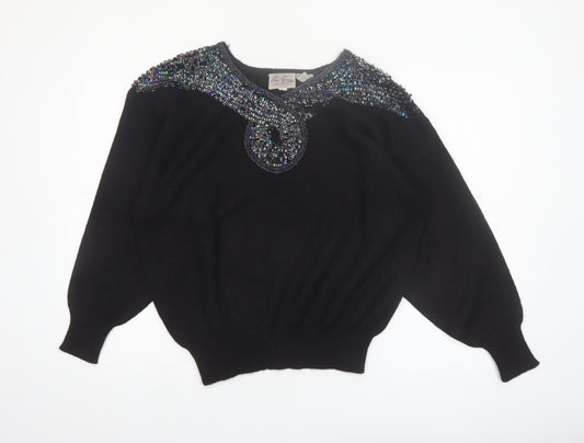 Phil Carry Womens Black Beaded 80s Vintage Pullover Jumper L