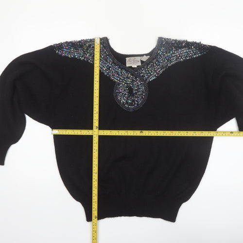 Phil Carry Womens Black Beaded 80s Vintage Pullover Jumper L