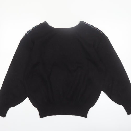 Phil Carry Womens Black Beaded 80s Vintage Pullover Jumper L