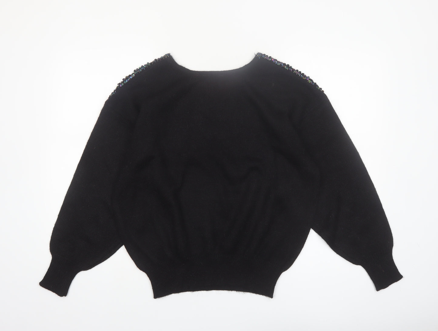 Phil Carry Womens Black Beaded 80s Vintage Pullover Jumper L