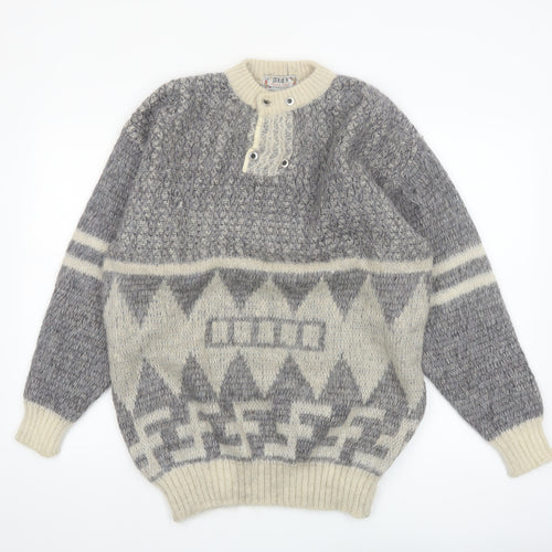 Alex Men’s Grey Mohair Blend Chunky Henley Jumper Size L