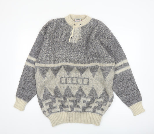 Alex Men’s Grey Mohair Blend Chunky Henley Jumper Size L