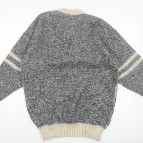 Alex Men’s Grey Mohair Blend Chunky Henley Jumper Size L