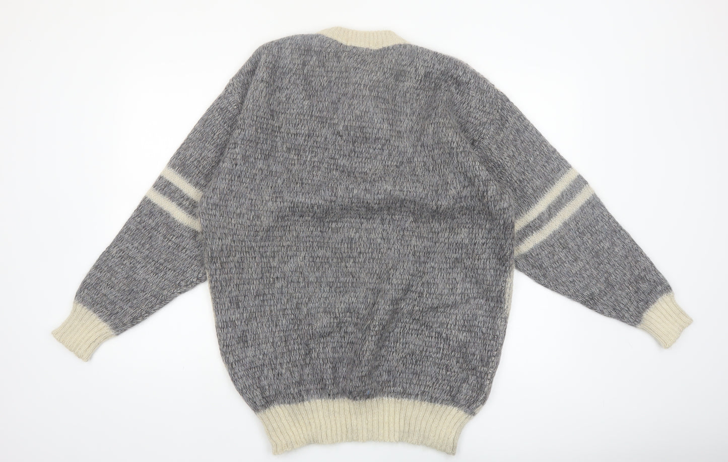 Alex Men’s Grey Mohair Blend Chunky Henley Jumper Size L