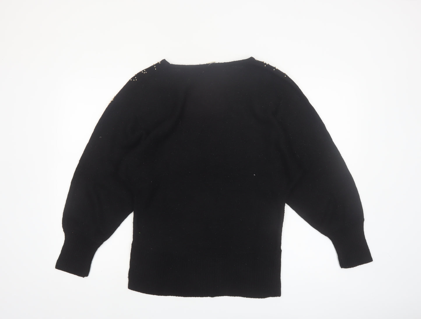 Ina Sinclair Womens Black S Pullover Floral Beaded Silk Angora Jumper