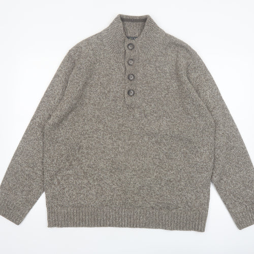 Marks and Spencer Mens Grey Wool Blend Henley Jumper XL