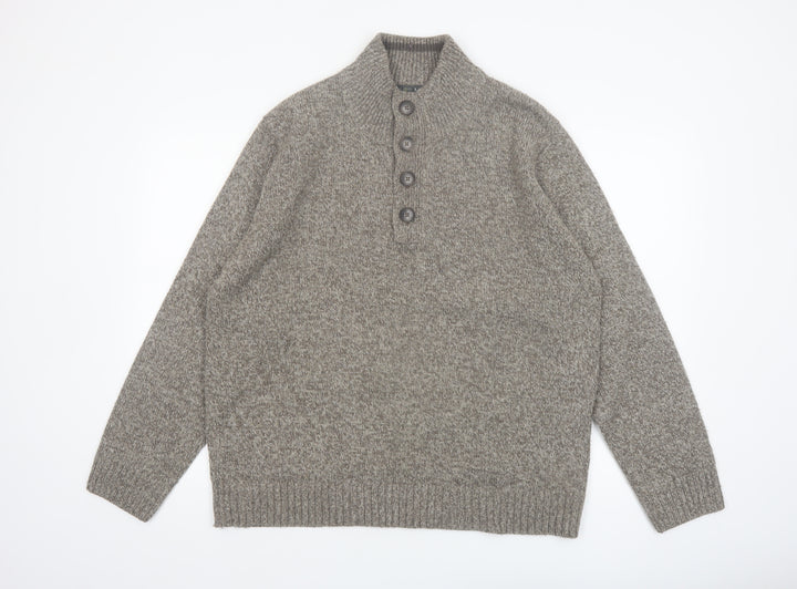 Marks and Spencer Mens Grey Wool Blend Henley Jumper XL
