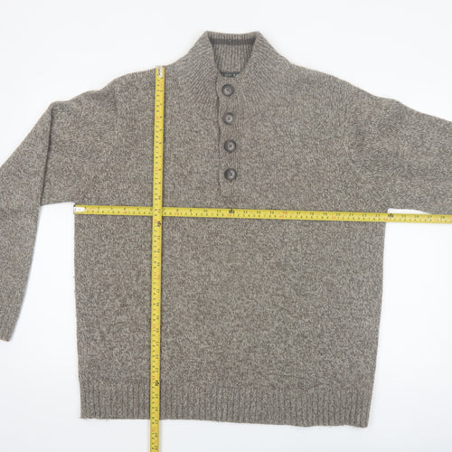 Marks and Spencer Mens Grey Wool Blend Henley Jumper XL