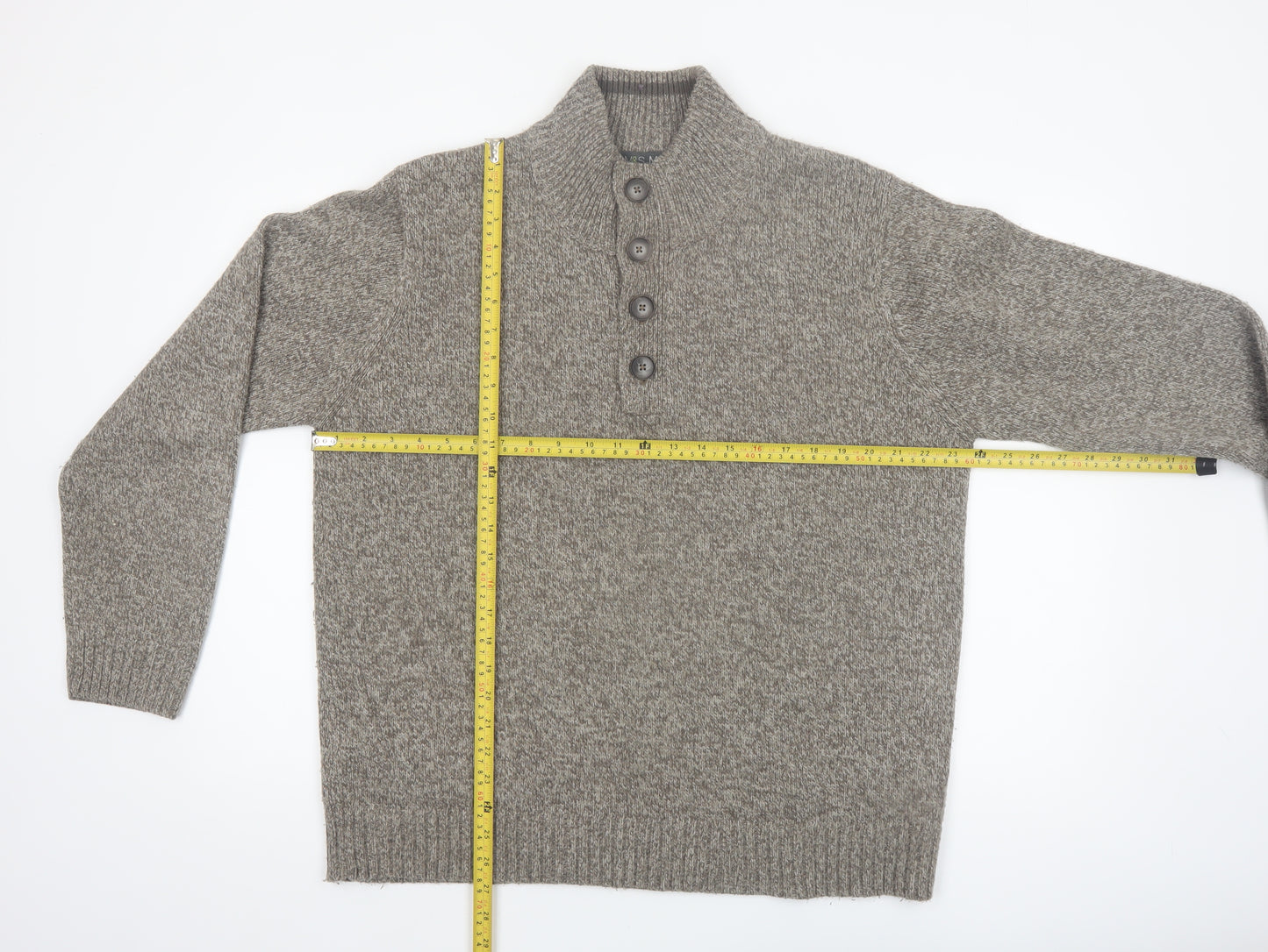 Marks and Spencer Mens Grey Wool Blend Henley Jumper XL