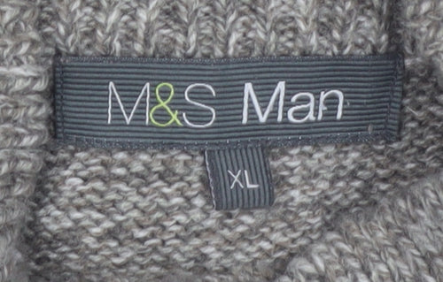 Marks and Spencer Mens Grey Wool Blend Henley Jumper XL