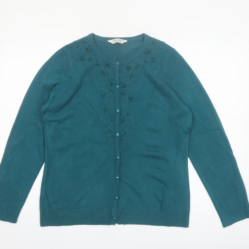 BHS Women’s Green Beaded Knit Cardigan Size 16