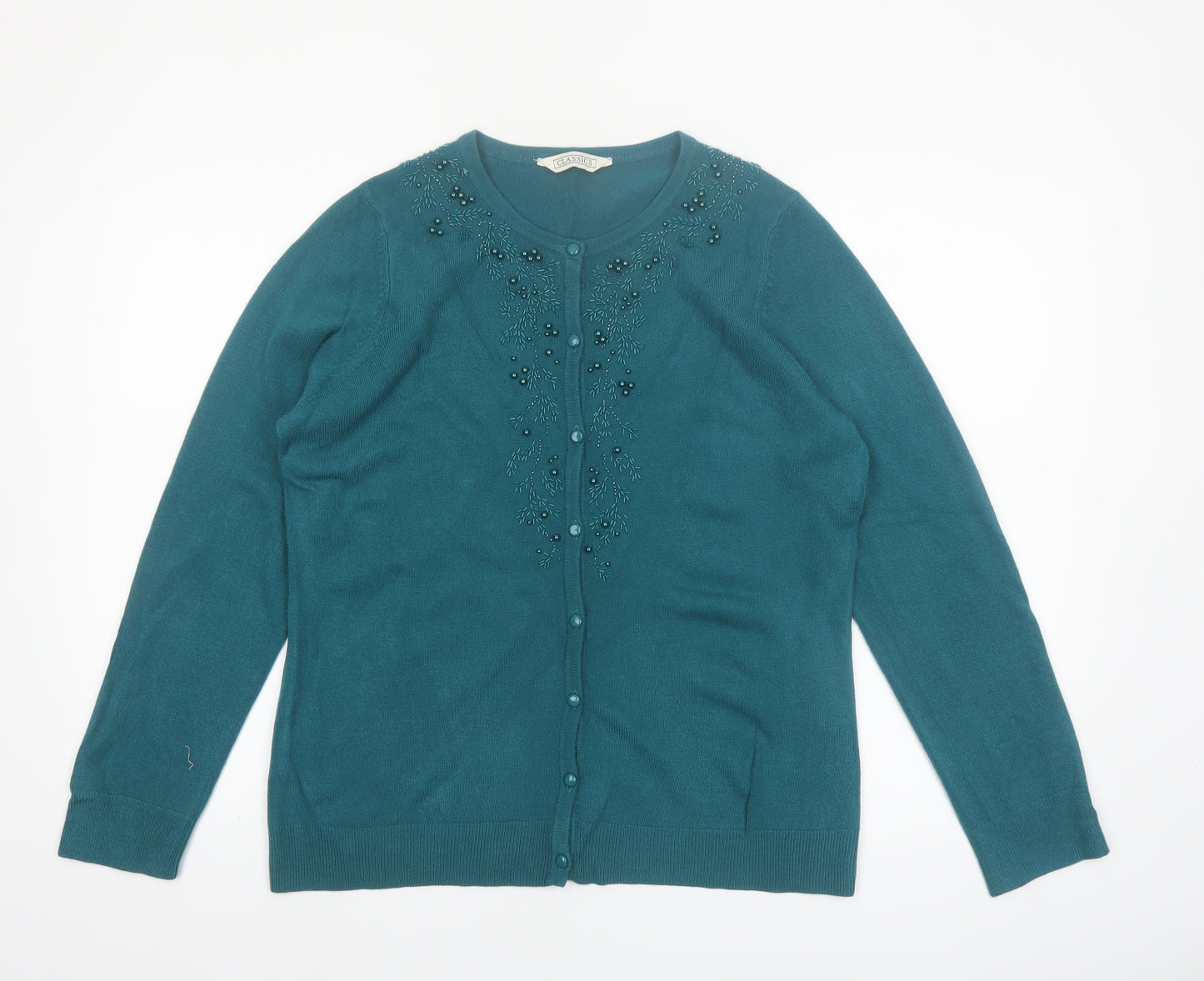 BHS Women’s Green Beaded Knit Cardigan Size 16