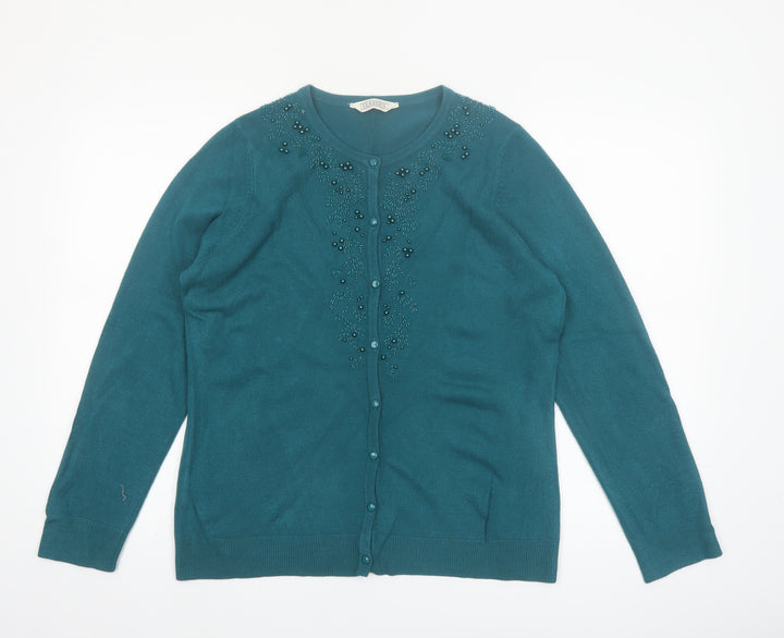 BHS Women’s Green Beaded Knit Cardigan Size 16
