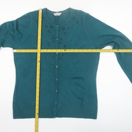 BHS Women’s Green Beaded Knit Cardigan Size 16