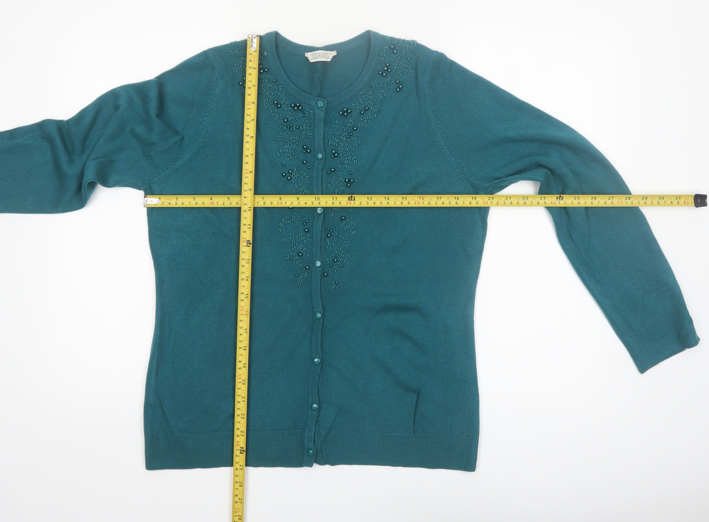 BHS Women’s Green Beaded Knit Cardigan Size 16