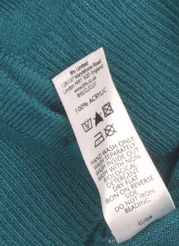 BHS Women’s Green Beaded Knit Cardigan Size 16
