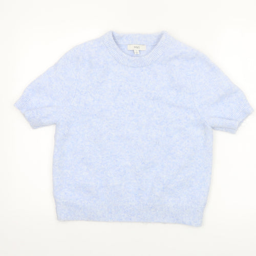 Marks and Spencer Women Blue Short Sleeve Crew Neck Knit Jumper M