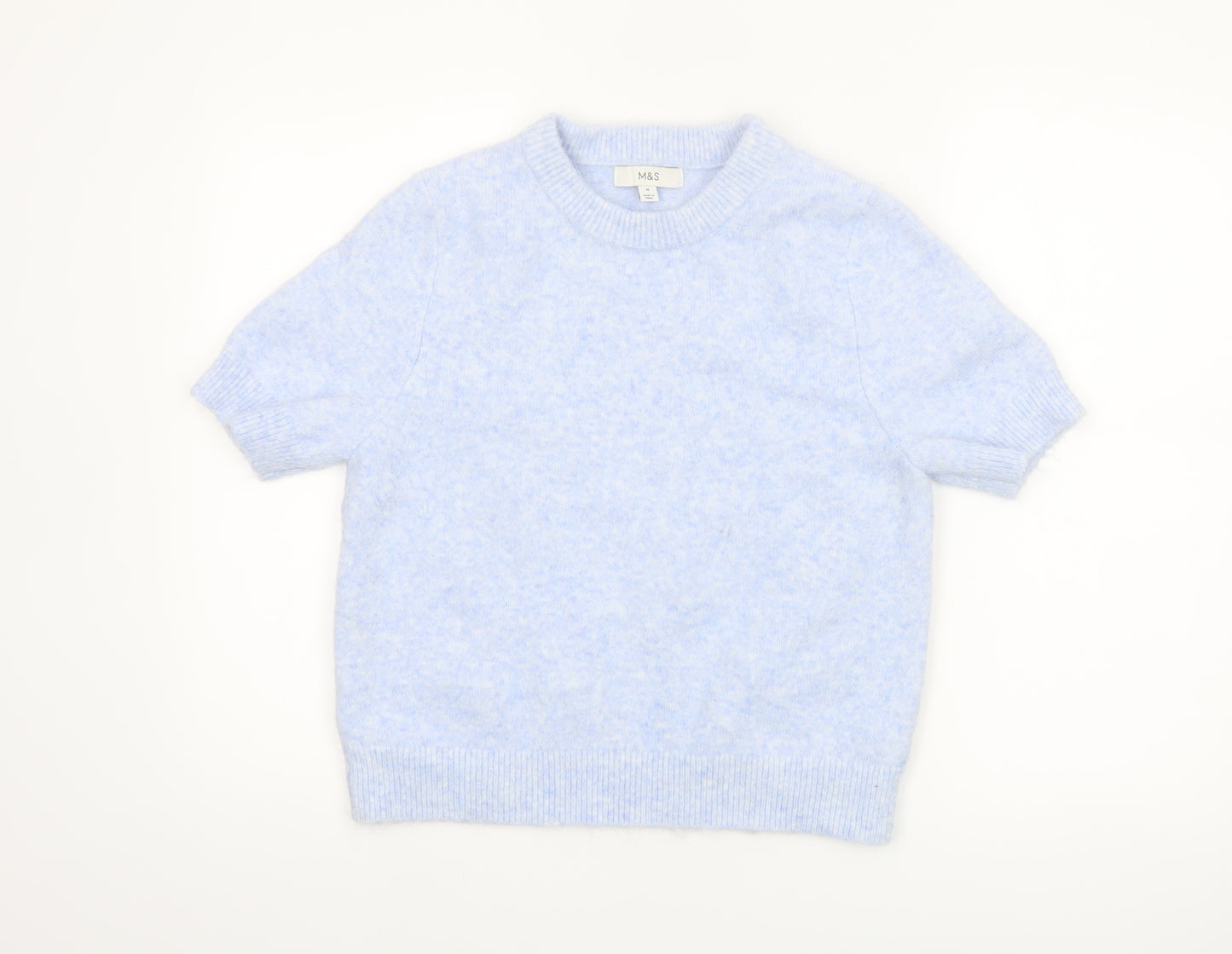 Marks and Spencer Women Blue Short Sleeve Crew Neck Knit Jumper M