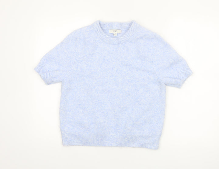 Marks and Spencer Women Blue Short Sleeve Crew Neck Knit Jumper M