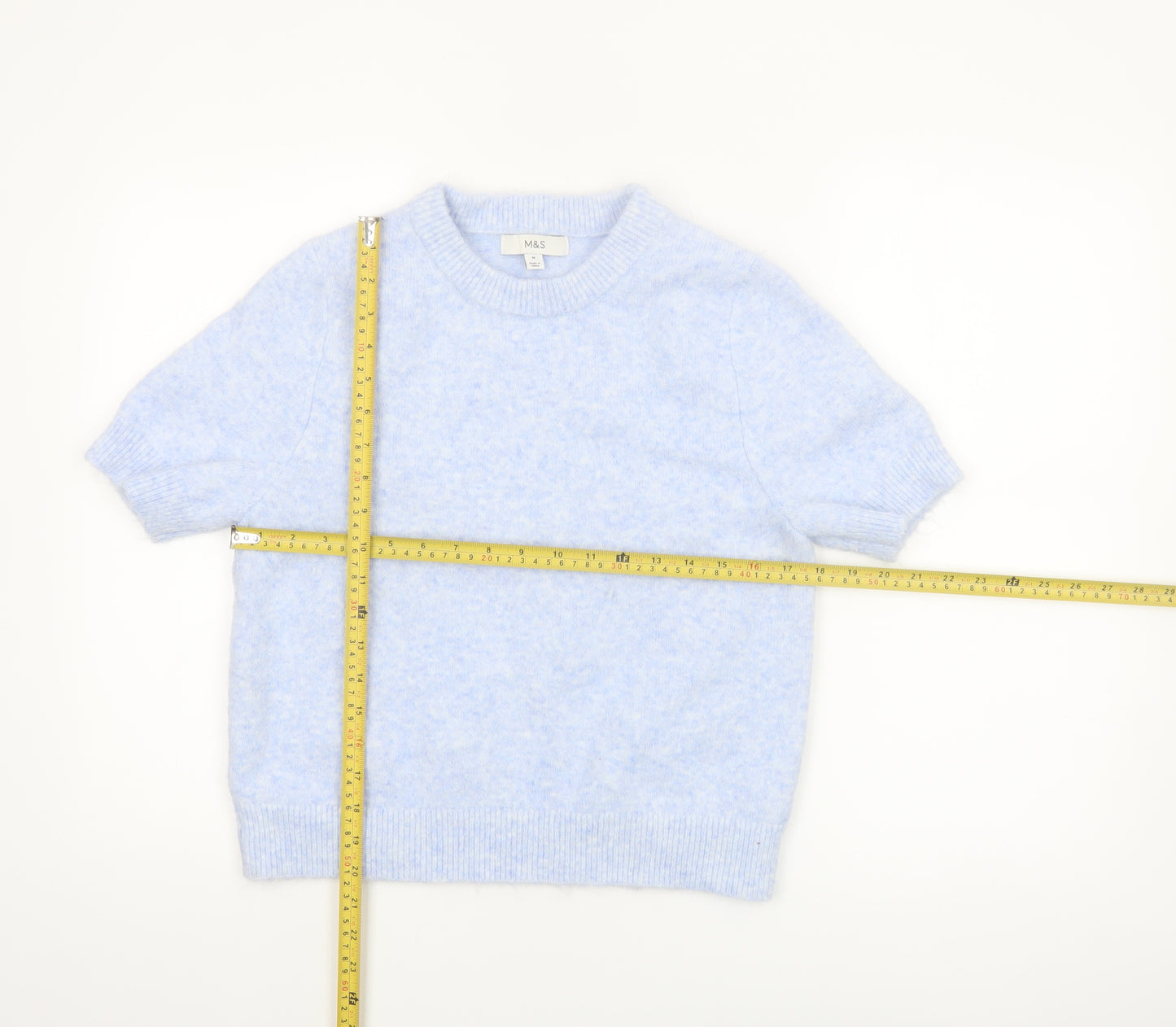 Marks and Spencer Women Blue Short Sleeve Crew Neck Knit Jumper M