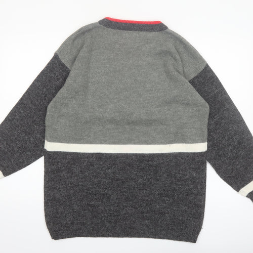 Borgelt Women's Grey Red Heart Knit Crew Neck Jumper Size S