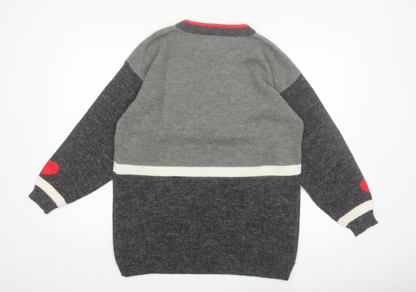 Borgelt Women's Grey Red Heart Knit Crew Neck Jumper Size S