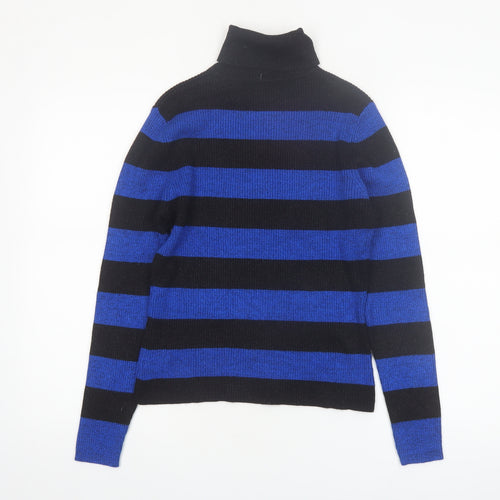 Worthington Women Black Blue Stripe Roll Neck Jumper Small Rayon Blend