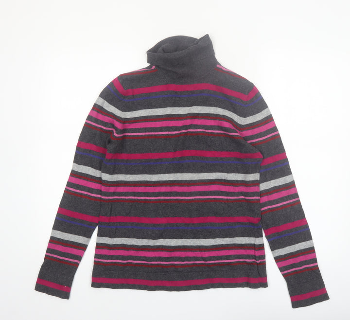 Eddie Bauer Women's Multicoloured Stripe Roll Neck Jumper M