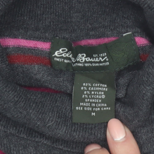 Eddie Bauer Women's Multicoloured Stripe Roll Neck Jumper M