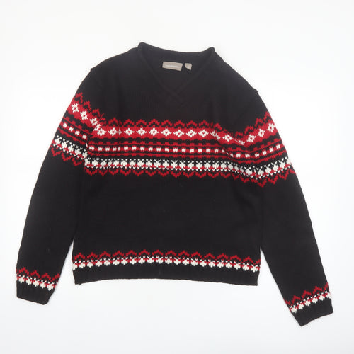 Croft & Barrow Women's Black Red Fair Isle V-Neck Acrylic Jumper Size S